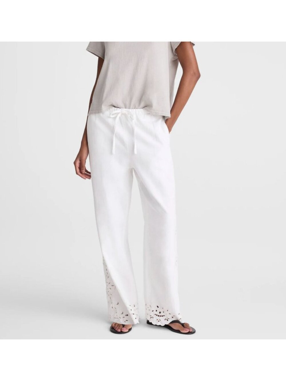 Madewell Embroidered Denim Pull-On Pants White $168 NWT S